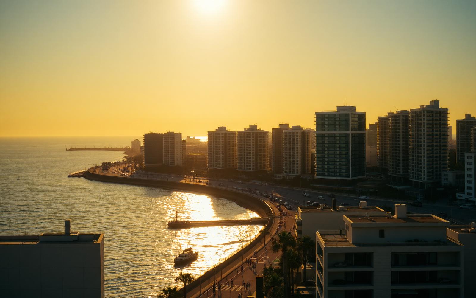 Tel Aviv coastline at golden hour